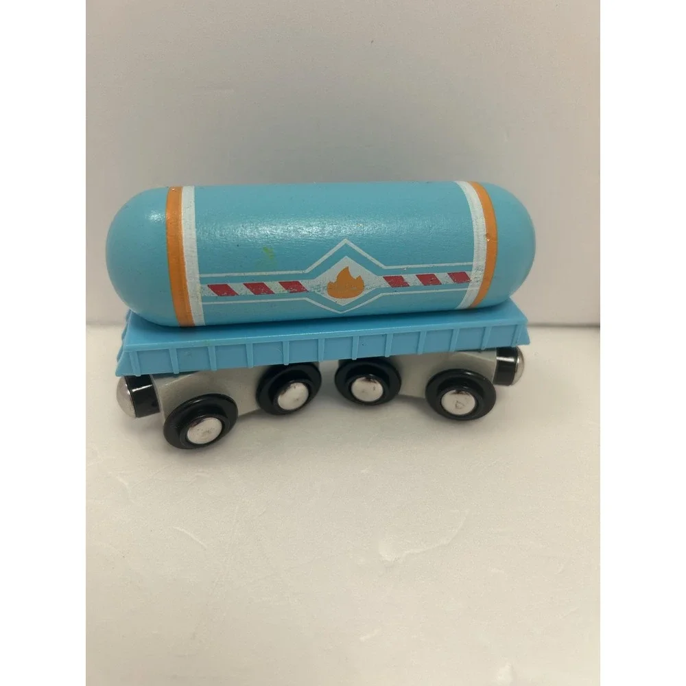 Wooden Train Blue Tanker Car Railway Magnetic Toy Vehicle Small Kids Play